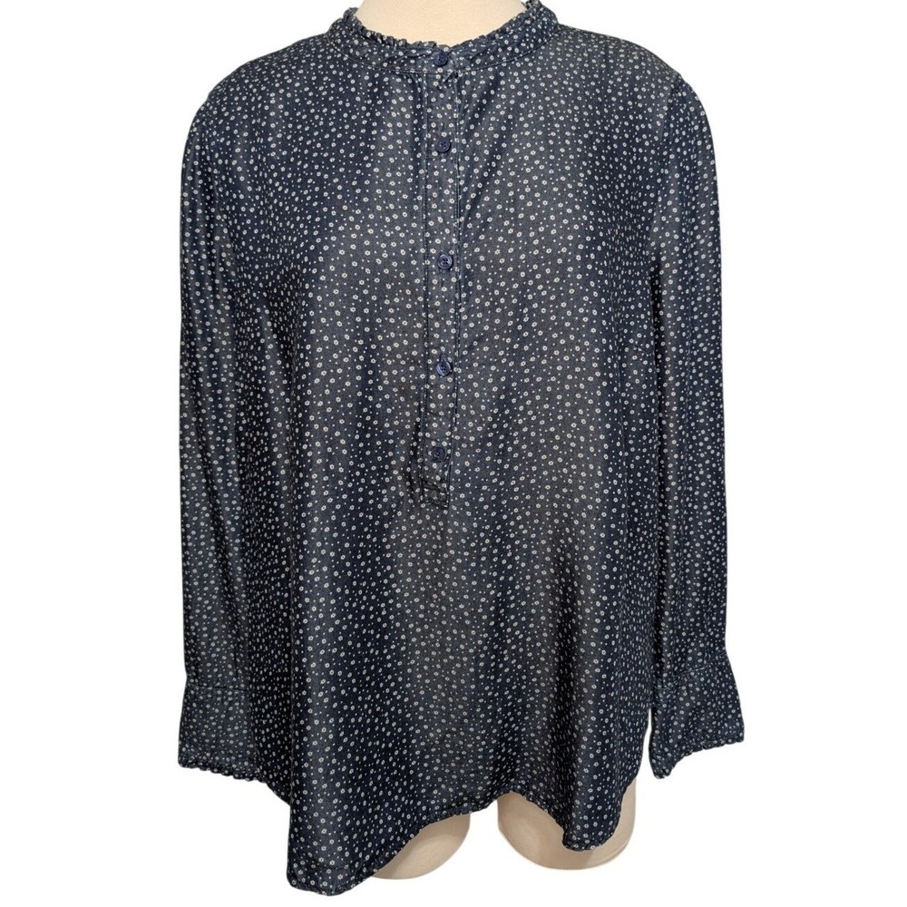 Women's Popover Sz XL Blouse Ruffle Soft Tencel Collar Peasant Ditsy Fall Fest
